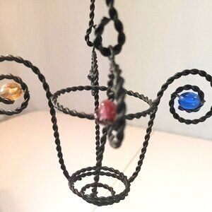 Vintage Boho Twisted Wire Wall Hanging Votive Holder - 15" - Glass Gem Accents